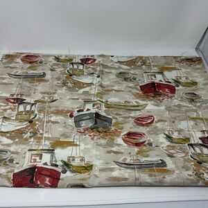 Solarium Richloom Fabric Swatch Beige Red Boats Sea Watercolor Style 54”x37”